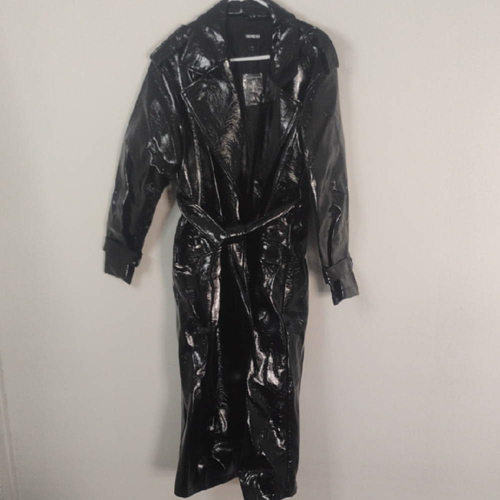 Express Glossy Black Trench Coat